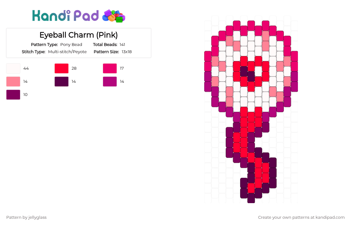 Eyeball Charm (Pink) - Pony Bead Pattern by jellyglass on Kandi Pad - pink,red,eye,eyeball,gore,candy gore,charm,pony bead