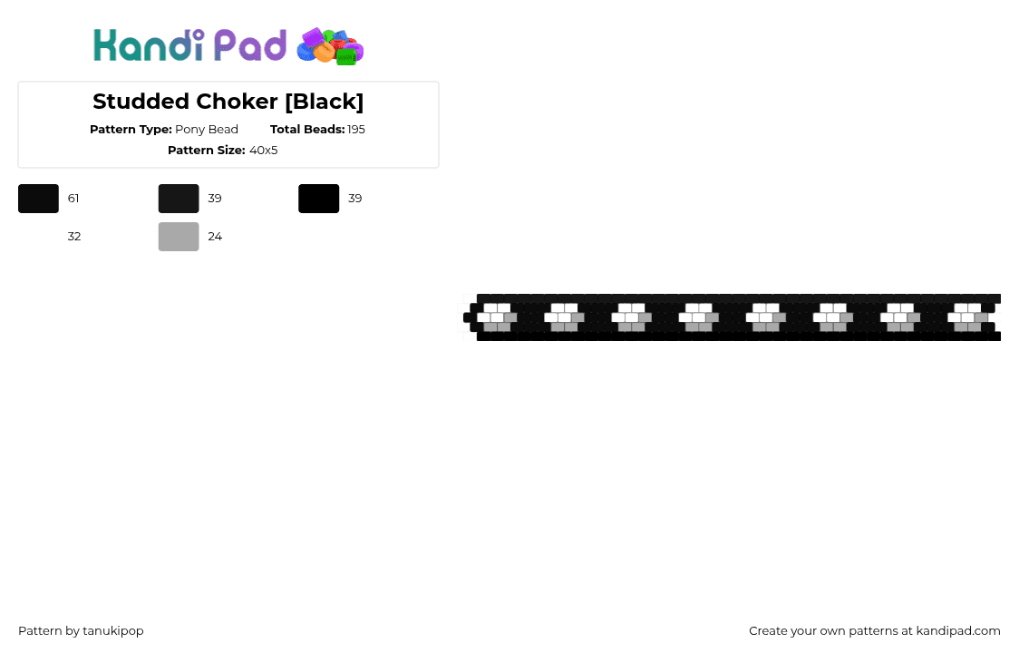 Studded Choker [Black] - Pony Bead Pattern by jellyglass on Kandi Pad - black,white,beige,studded,choker,necklace