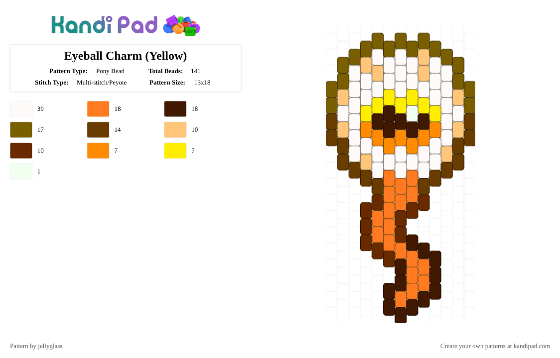 Eyeball Charm (Yellow) - Pony Bead Pattern by jellyglass on Kandi Pad - orange,brown,eye,eyeball,gore,candy gore,charm,yellow,pony bead