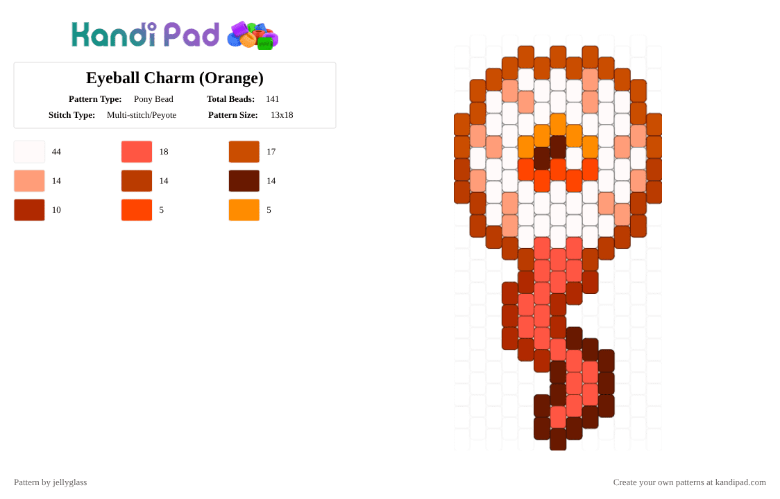 Eyeball Charm (Orange) - Pony Bead Pattern by jellyglass on Kandi Pad - red,eye,eyeball,gore,candy gore,charm,orange,pony bead