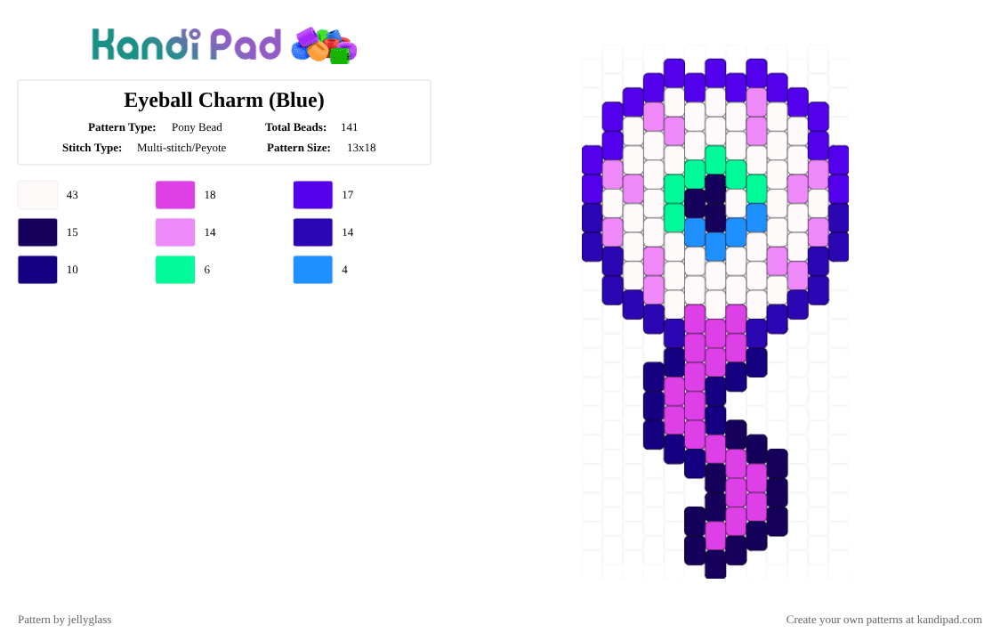 Eyeball Charm (Blue) - Pony Bead Pattern by jellyglass on Kandi Pad - pink,purple,eye,eyeball,gore,candy gore,charm,blue,pony bead