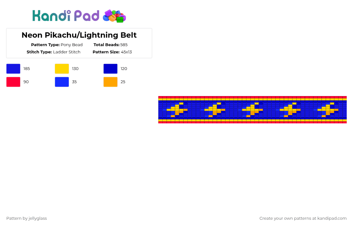 Neon Pikachu/Lightning Belt - Pony Bead Pattern by jellyglass on Kandi Pad - purple,pokemon,pikachu,lightning,lightning bolt,electricity,belt,blue,video game