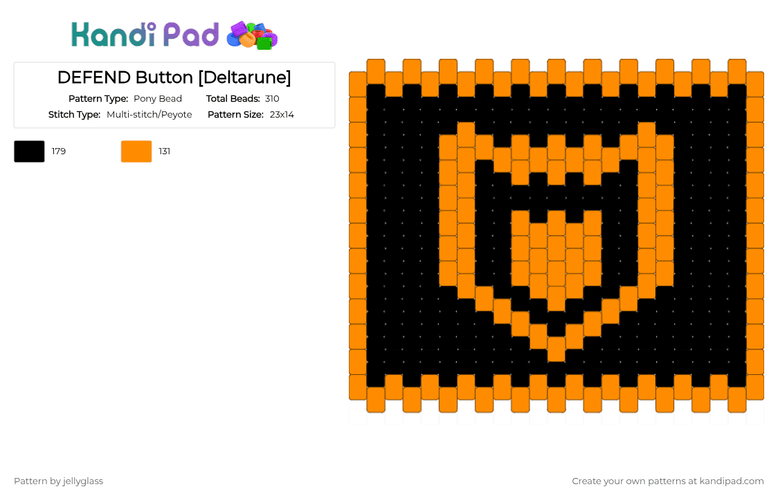DEFEND Button [Deltarune] - Pony Bead Pattern by jellyglass on Kandi Pad - black,orange,deltarune,gaming,video game,shield,defend