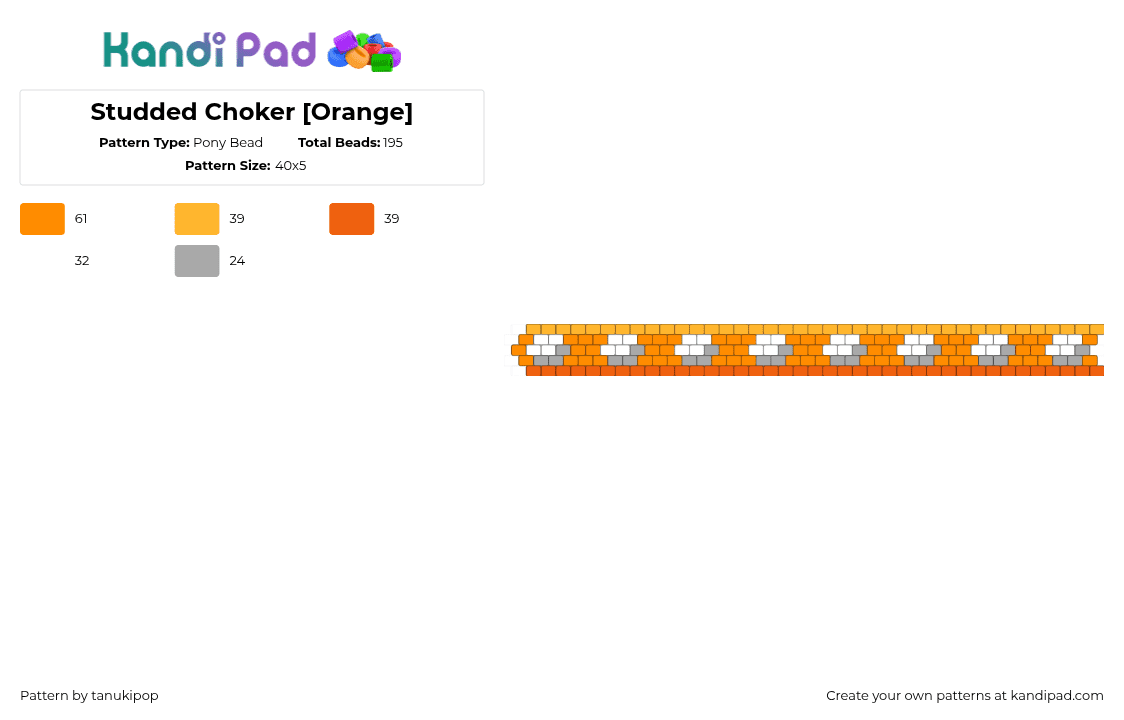 Studded Choker [Orange] - Pony Bead Pattern by jellyglass on Kandi Pad - orange,studded,choker,necklace