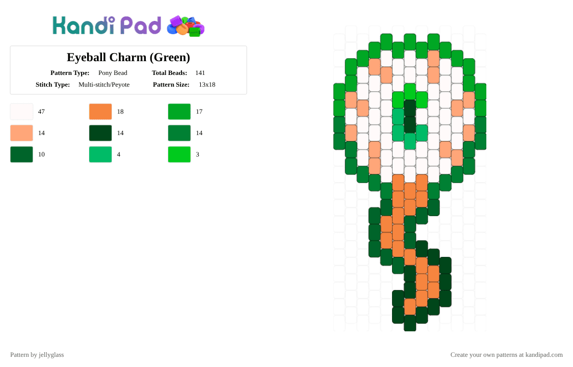 Eyeball Charm (Green) - Pony Bead Pattern by jellyglass on Kandi Pad - orange,green,eye,eyeball,gore,candy gore,charm,pony bead