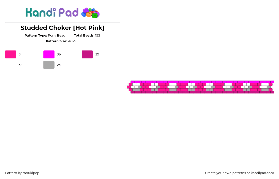 Studded Choker [Hot Pink] - Pony Bead Pattern by jellyglass on Kandi Pad - pink,studded,choker,necklace