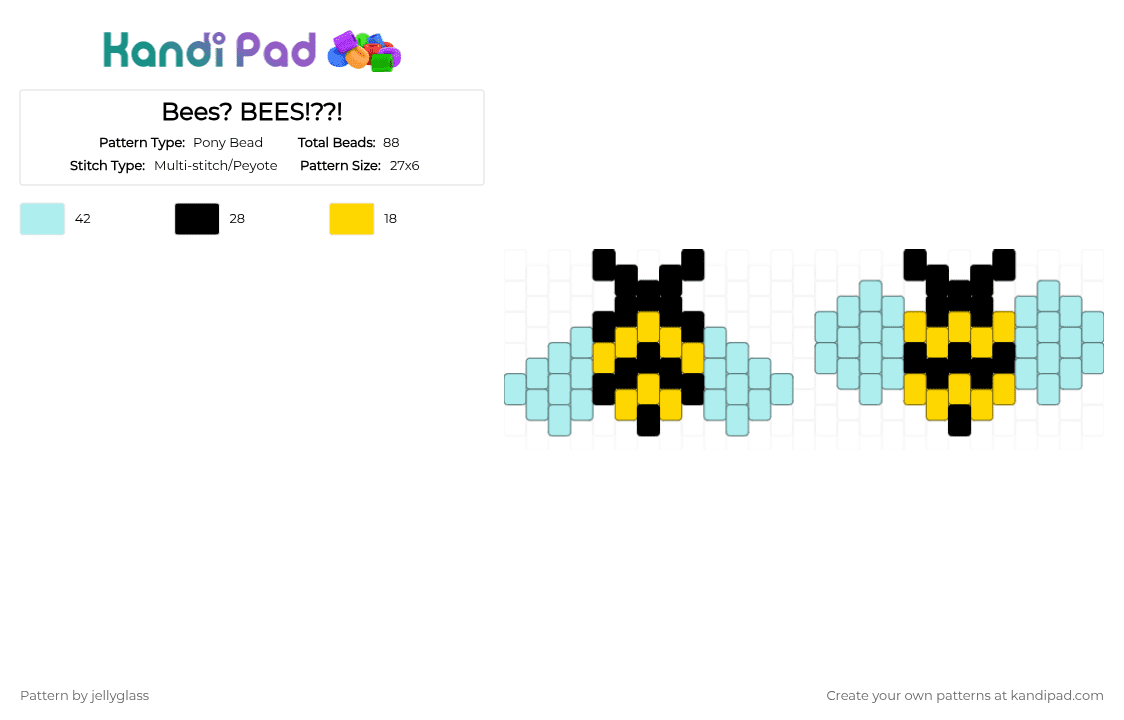 Bees? BEES!??! - Pony Bead Pattern by jellyglass on Kandi Pad - light blue,yellow,bee,bees,bug,bugs,black,pony bead