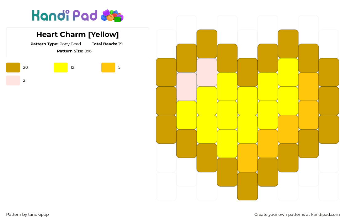 Heart Charm [Yellow] - Pony Bead Pattern by jellyglass on Kandi Pad - orange,yellow,heart,love,charm,undertale,soul