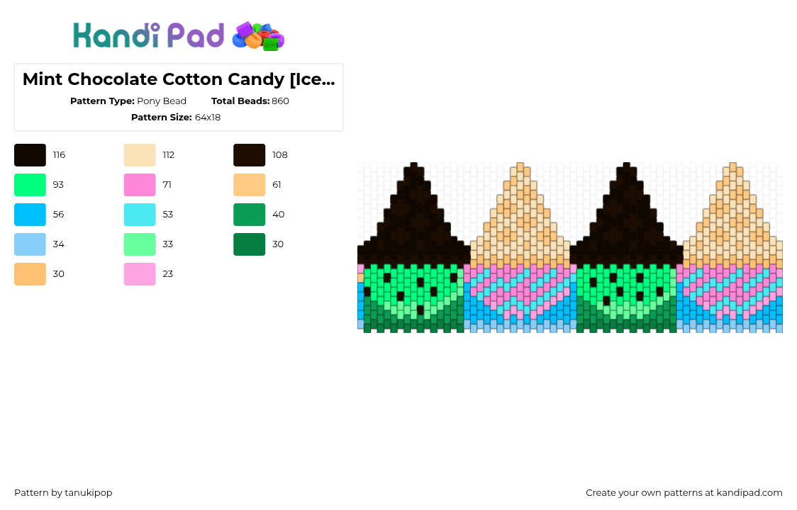 Mint Chocolate Cotton Candy [Ice Cream Crown] - Pony Bead Pattern by jellyglass on Kandi Pad - teal,light blue,beige,mint,chocolate,cotton candy,sweet,ice cream,crown,headwear