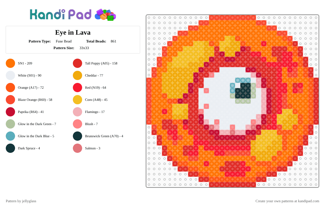Eye in Lava - Fuse Bead Pattern by jellyglass on Kandi Pad - red,orange,eye,eyeball,lava,fire,perler,glow