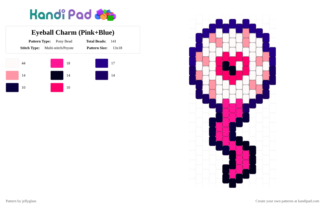Eyeball Charm (Pink+Blue) - Pony Bead Pattern by jellyglass on Kandi Pad - pink,purple,eye,eyeball,gore,candy gore,charm,pony bead