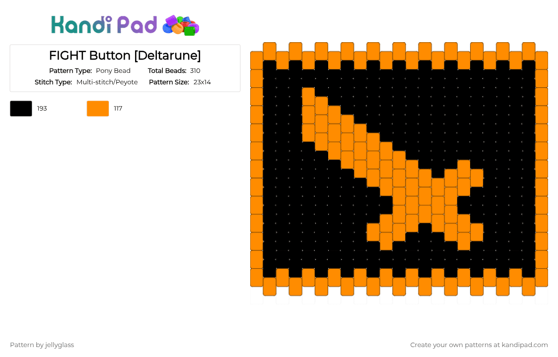 FIGHT Button [Deltarune] - Pony Bead Pattern by jellyglass on Kandi Pad - black,orange,deltarune,gaming,video game,sword,fight