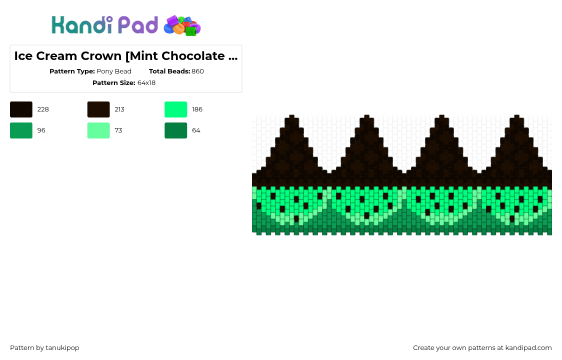Ice Cream Crown [Mint Chocolate Chip] - Pony Bead Pattern by jellyglass on Kandi Pad - teal,green,mint,chocolate,sweet,ice cream,crown