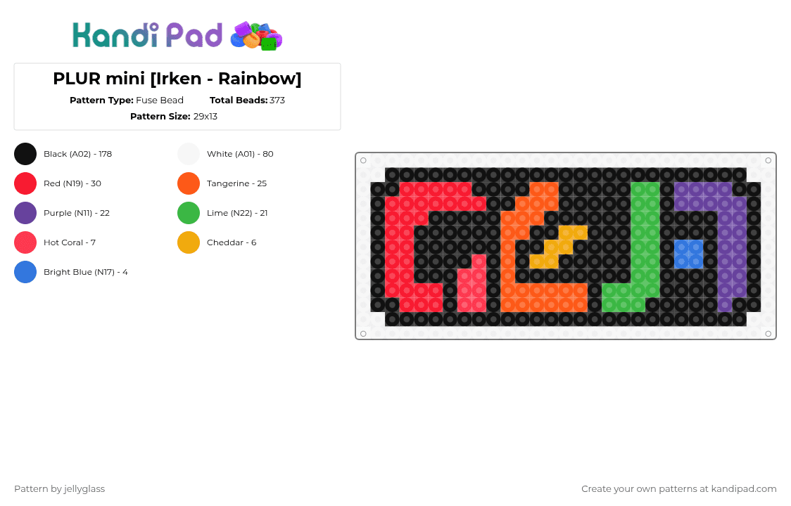 PLUR mini [Irken - Rainbow] - Fuse Bead Pattern by jellyglass on Kandi Pad - black,orange,red,purple,plur,invader zim,tag,charm,rainbow,fuse bead