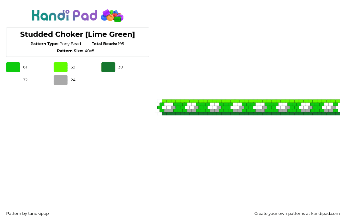 Studded Choker [Lime Green] - Pony Bead Pattern by jellyglass on Kandi Pad - green,studded,choker,necklace