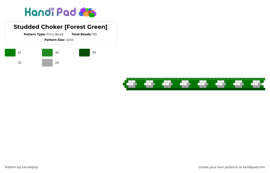 Studded Choker [Forest Green] - Pony Bead Pattern by jellyglass on Kandi Pad - green,studded,choker,necklace