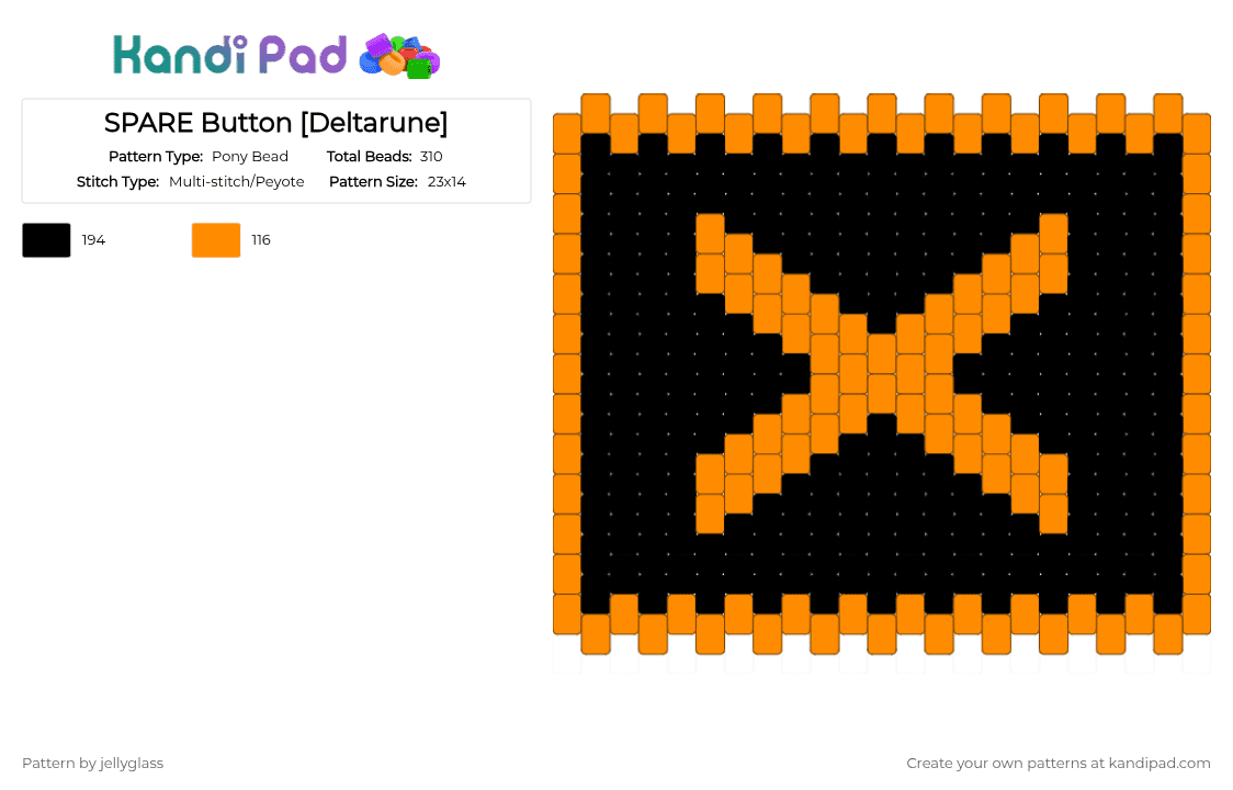 SPARE Button [Deltarune] - Pony Bead Pattern by jellyglass on Kandi Pad - black,orange,deltarune,gaming,video game,spare