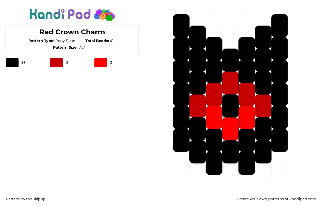 Red Crown Charm - Pony Bead Pattern by jellyglass on Kandi Pad - black,cult of the lamb,video game,the red crown,charm,gaming