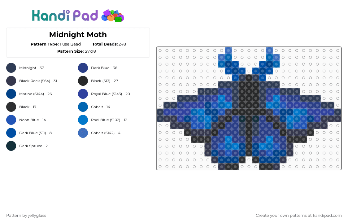 Midnight Moth - Fuse Bead Pattern by jellyglass on Kandi Pad - purple,blue,moth,moths,fuse bead,dark blue