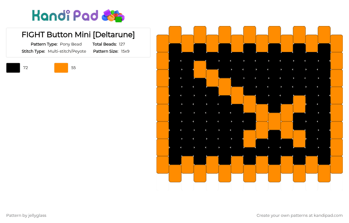 FIGHT Button Mini [Deltarune] - Pony Bead Pattern by jellyglass on Kandi Pad - black,orange,deltarune,video game,gaming,sword,fight