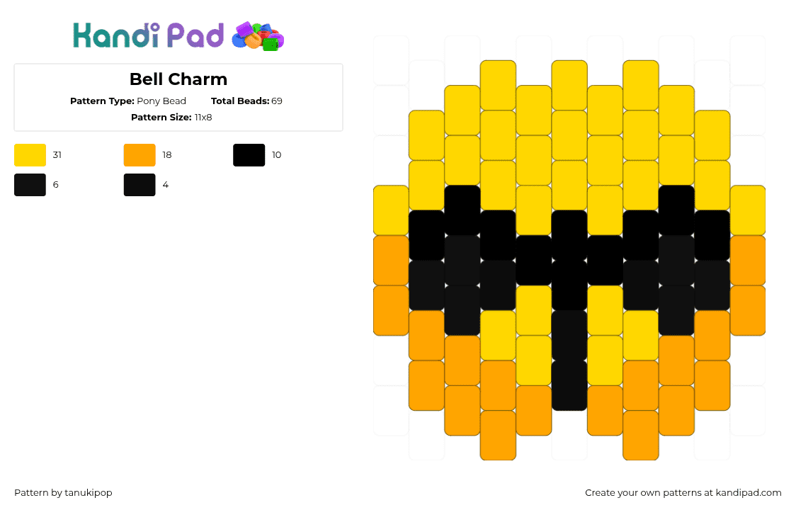 Bell Charm - Pony Bead Pattern by jellyglass on Kandi Pad - yellow,orange,bell,cat bell,collar bell,charm