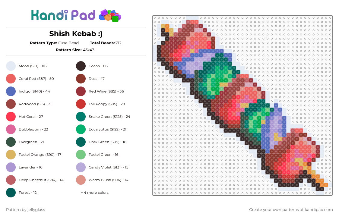 Shish Kebab :) - Fuse Bead Pattern by jellyglass on Kandi Pad - teal,red,pink,brown,cotdbbq,shish kebab,kebab,bbq,food,fuse bead
