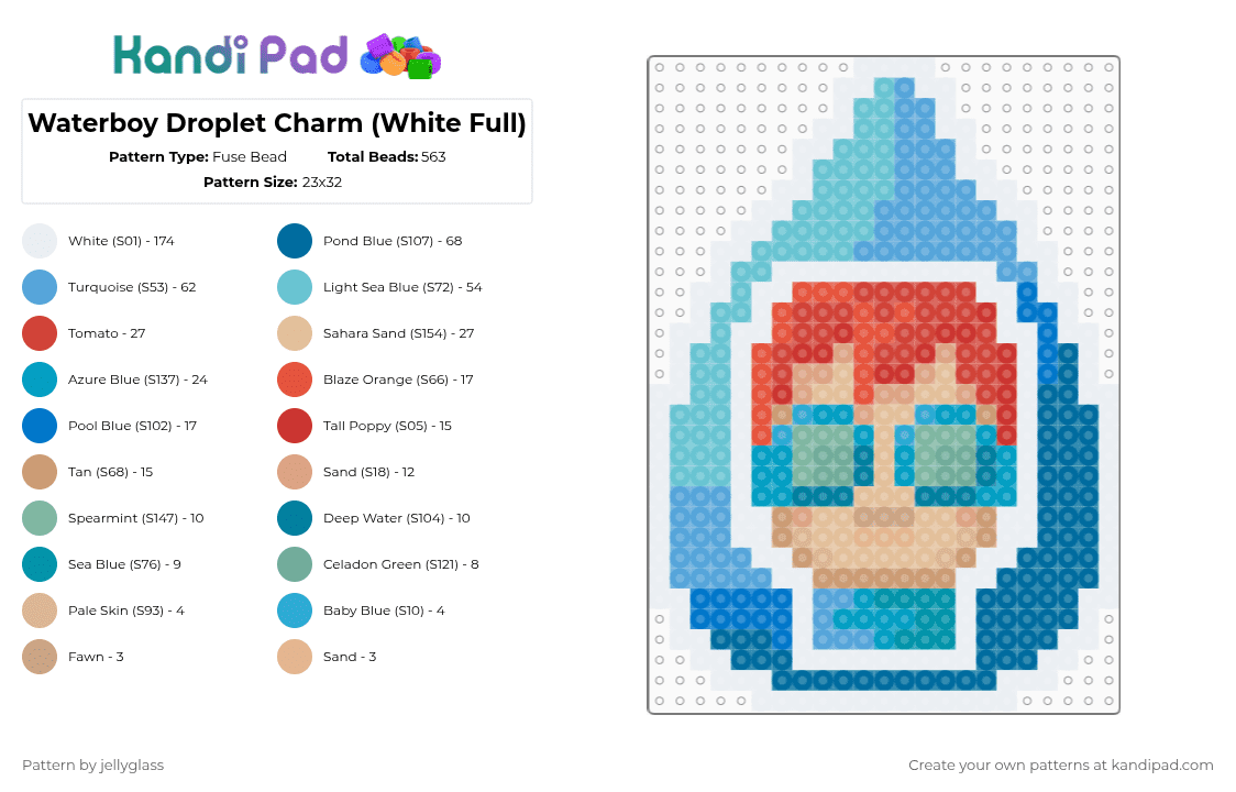 Waterboy Droplet Charm (White Full) - Fuse Bead Pattern by jellyglass on Kandi Pad - light blue,blue,waterboy,dispatch,fuse bead