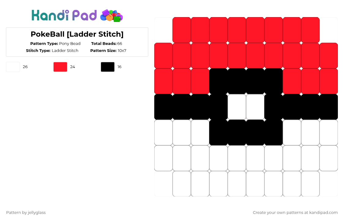 PokeBall [Ladder Stitch] - Pony Bead Pattern by jellyglass on Kandi Pad - red,white