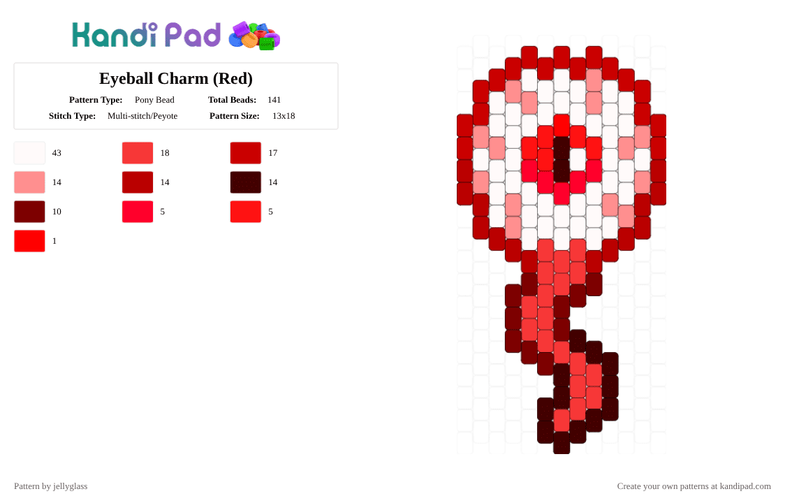 Eyeball Charm (Red) - Pony Bead Pattern by jellyglass on Kandi Pad - red,eye,eyeball,gore,candy gore,charm,pony bead