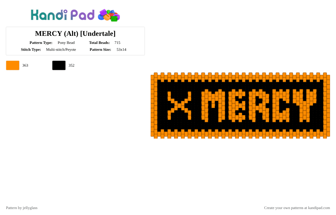 MERCY (Alt) [Undertale] - Pony Bead Pattern by jellyglass on Kandi Pad - orange,black,undertale,video game,gaming,mercy
