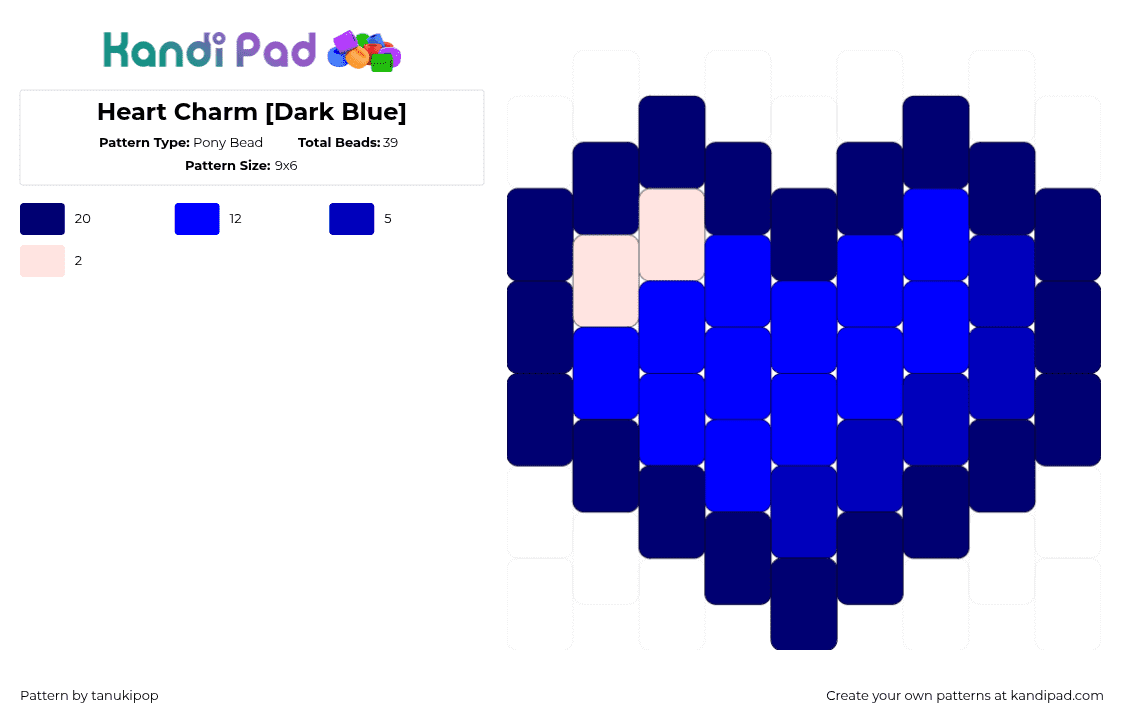 Heart Charm [Dark Blue] - Pony Bead Pattern by jellyglass on Kandi Pad - purple,heart,love,charm,undertale,soul