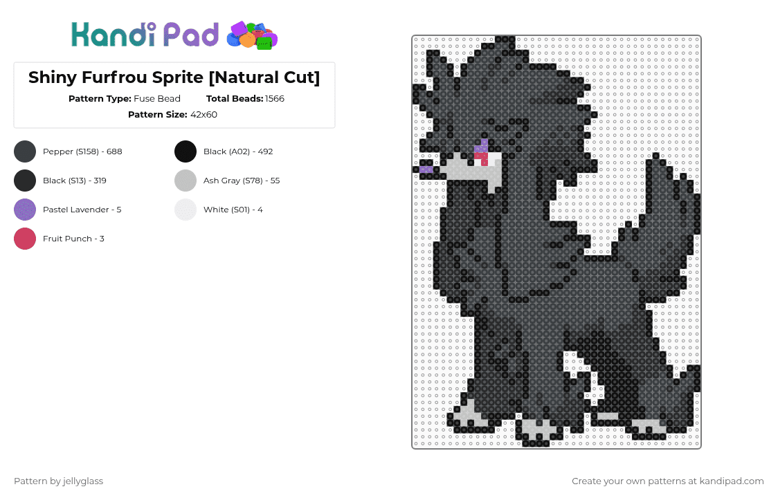 Shiny Furfrou Sprite [Natural Cut] - Fuse Bead Pattern by jellyglass on Kandi Pad - black,beige,pokemon,dog,furfrou,sprite,video game,character,poodle