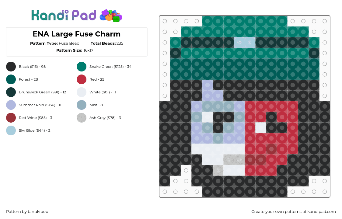 ENA Large Fuse Charm - Fuse Bead Pattern by jellyglass on Kandi Pad - black,red,gray,teal,ena,ena dream bbq,ena dream barbeque,gaming,character,characters,charm