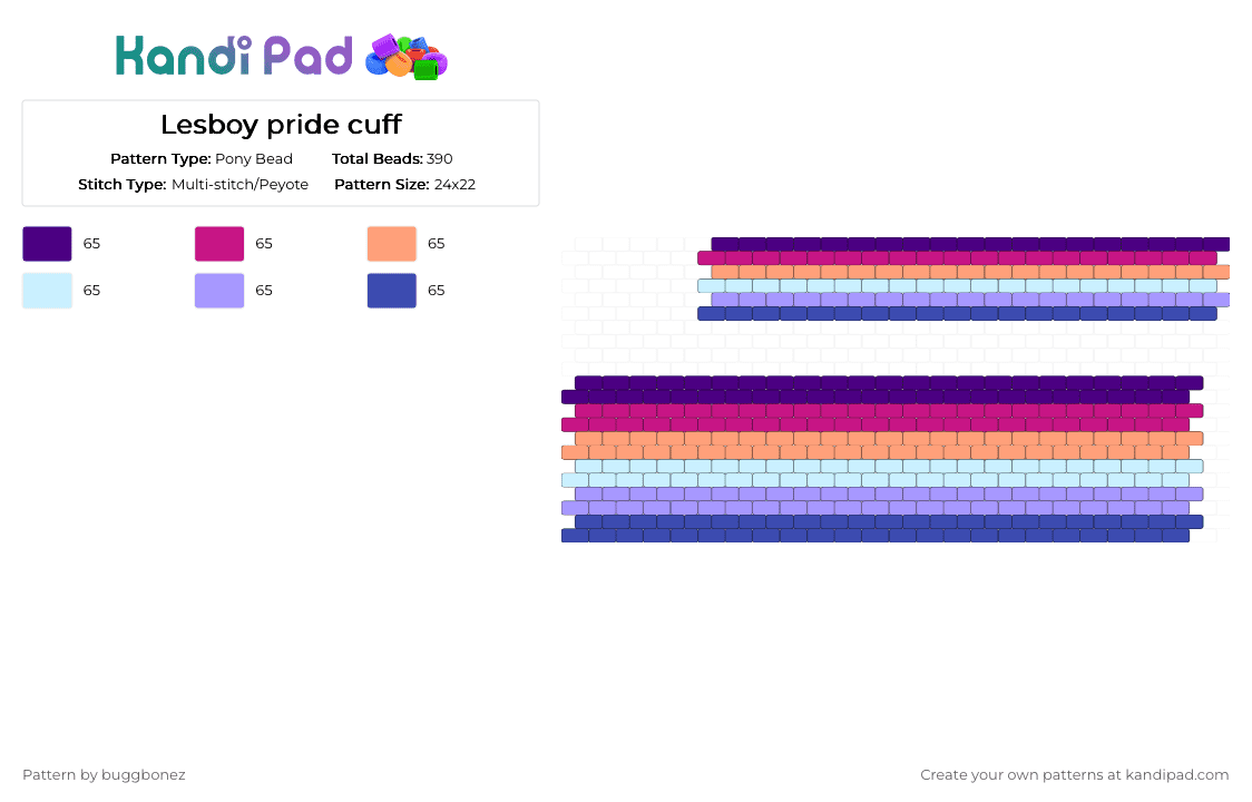 Lesboy pride cuff - Pony Bead Pattern by buggbonez on Kandi Pad - purple,pink