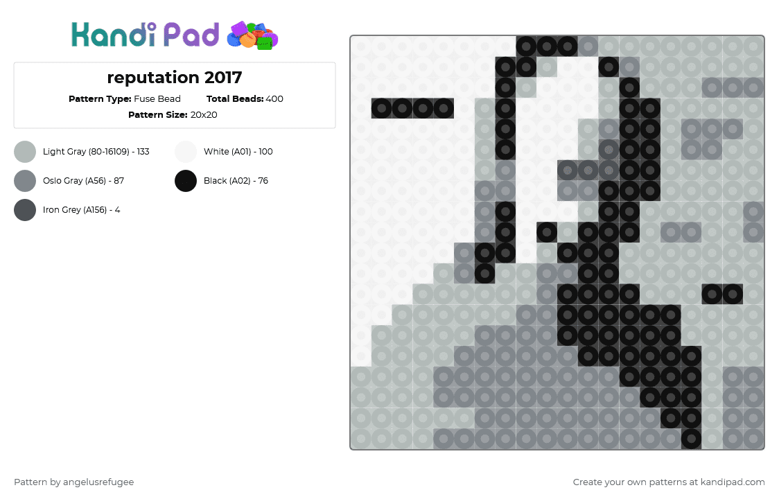 reputation 2017 - Fuse Bead Pattern by angelusrefugee on Kandi Pad - gray,beige,taylor swift,reputation