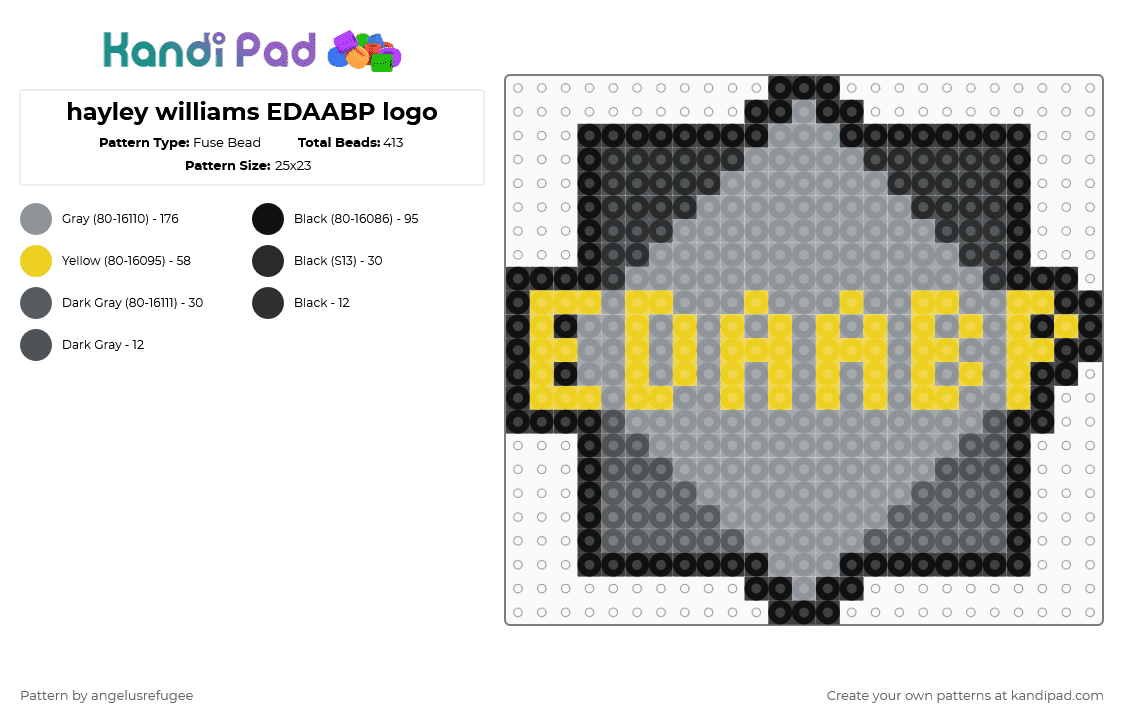 hayley williams EDAABP logo - Fuse Bead Pattern by angelusrefugee on Kandi Pad - 17 songs, edaabp, ego, glum, gray, hayley williams, kill me, mirtazapine, paramore