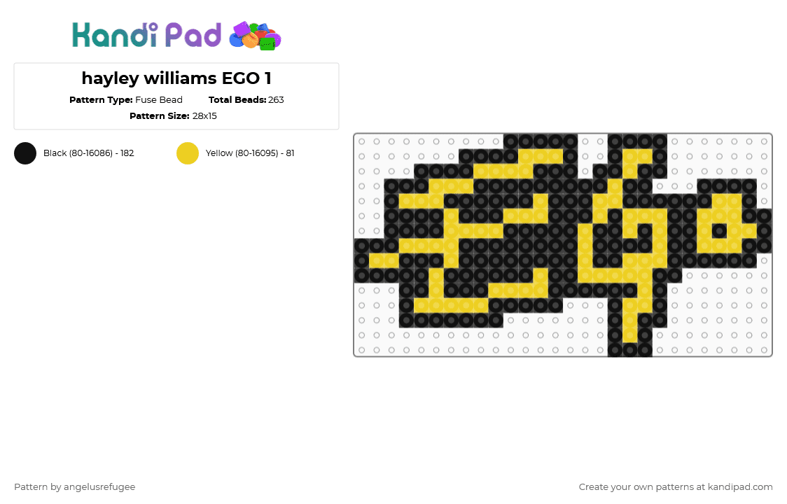 hayley williams EGO 1 - Fuse Bead Pattern by angelusrefugee on Kandi Pad - 17 songs, black, edaabp, ego, ego death, glum, hayley williams, mirtazapine, yellow
