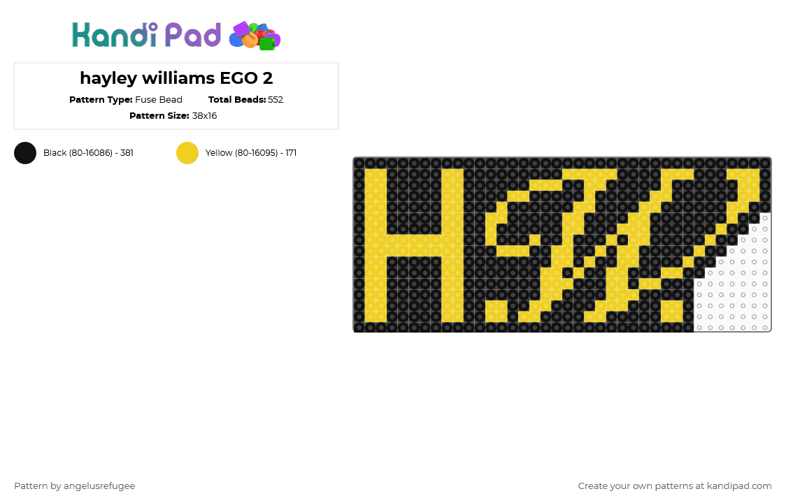 hayley williams EGO 2 - Fuse Bead Pattern by angelusrefugee on Kandi Pad - 17 songs, black, edaabp, ego, ego death, glum, hayley williams, mirtazapine, yellow