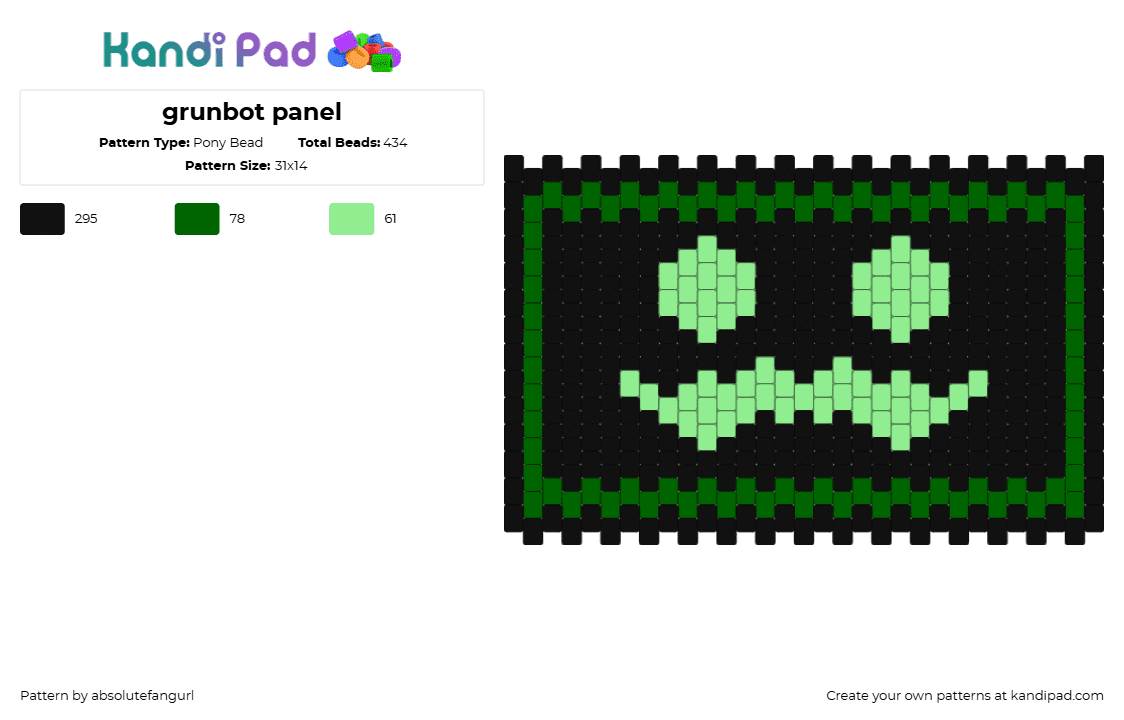 grunbot panel - Pony Bead Pattern by 0range_peel on Kandi Pad - black,green,teal