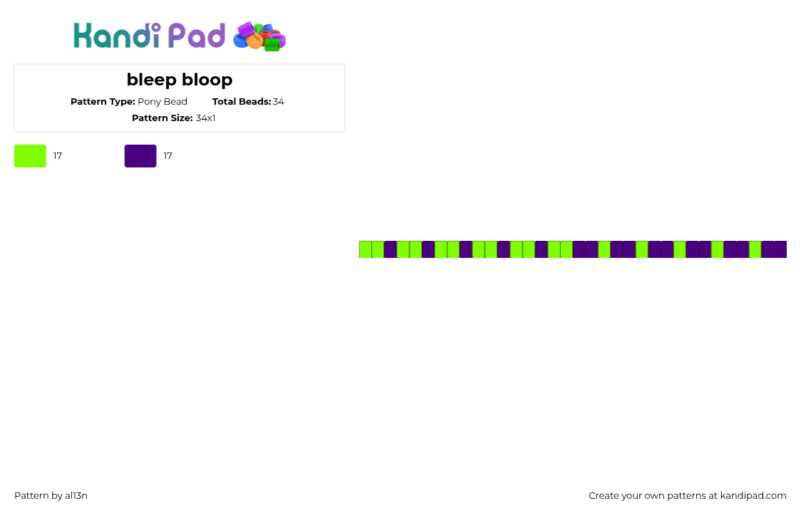 bleep bloop - Pony Bead Pattern by al13n on Kandi Pad - green,purple