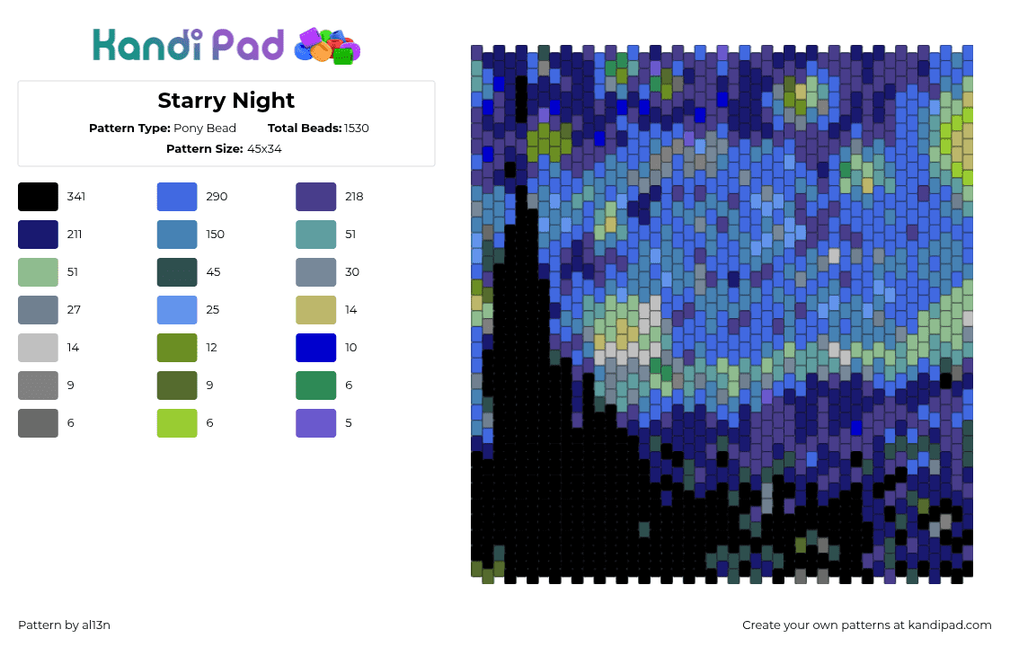 Starry Night - Pony Bead Pattern by al13n on Kandi Pad - 