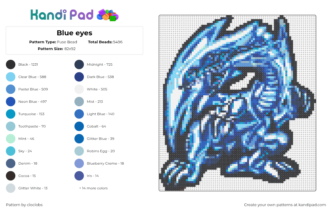 Blue eyes - Fuse Bead Pattern by cloclobs on Kandi Pad - purple,blue,light blue