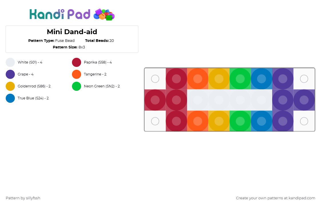Mini Dand-aid - Fuse Bead Pattern by sillyfssh on Kandi Pad - red,orange,purple,dandy,dandys world,cute,mini,rainbow