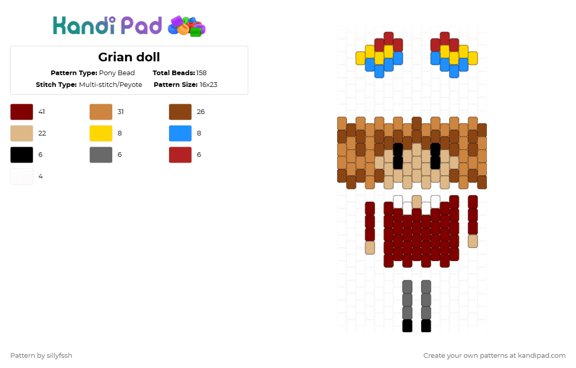 Grian doll - Pony Bead Pattern by sillyfssh on Kandi Pad - red,orange,beige,brown,grian,hermitcraft,life series,minecraft,doll,youtube