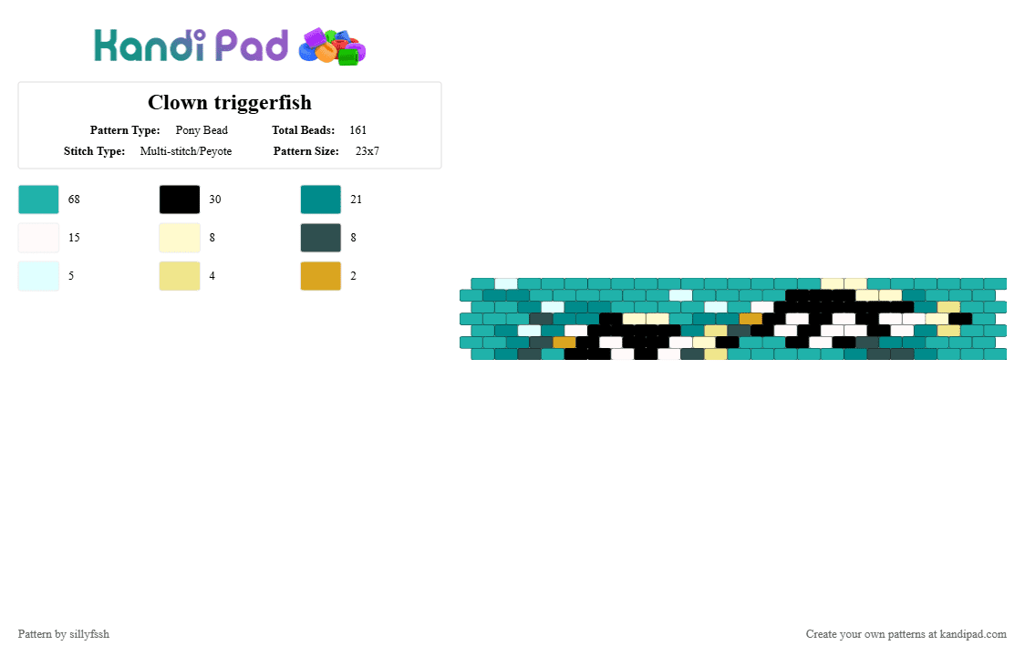 Clown triggerfish - Pony Bead Pattern by sillyfssh on Kandi Pad - teal,fish,sea,ocean,aquarium