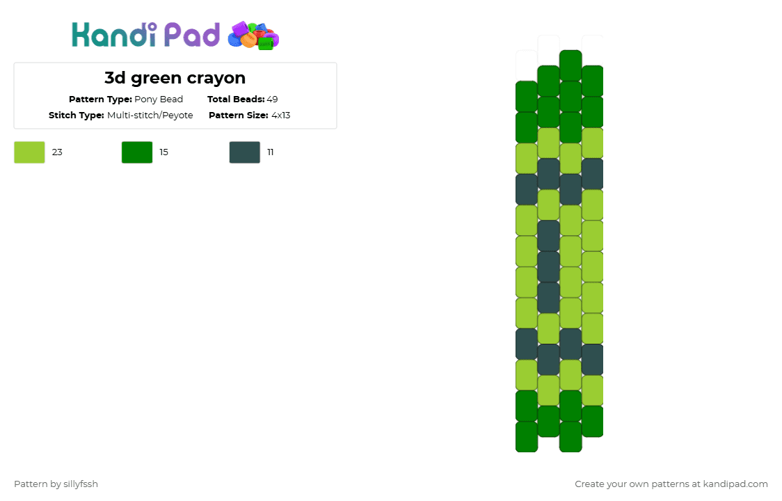 3d green crayon - Pony Bead Pattern by sillyfssh on Kandi Pad - green,crayon,3d,art