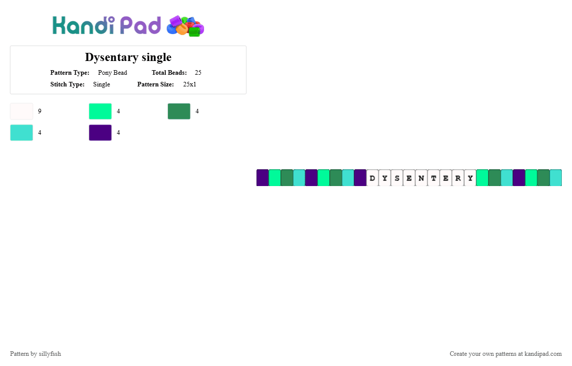 Dysentery single - Pony Bead Pattern by sillyfssh on Kandi Pad - diseases, green, light blue, purple, teal