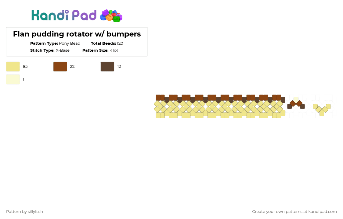 Flan pudding rotator w/ bumpers - Pony Bead Pattern by sillyfssh on Kandi Pad - yellow,flan,pudding,food,cute,kawaii