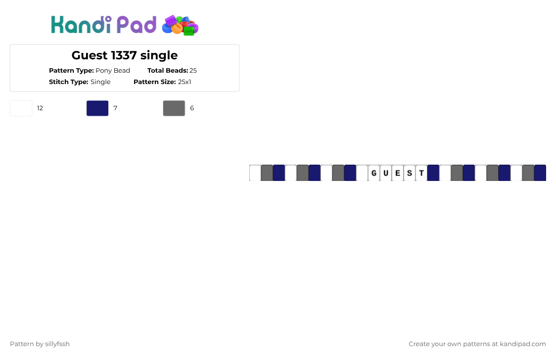 Guest 1337 single - Pony Bead Pattern by sillyfssh on Kandi Pad - purple,gray,guest 1337,guest,forsaken,roblox,video games,the last guest,yt,single