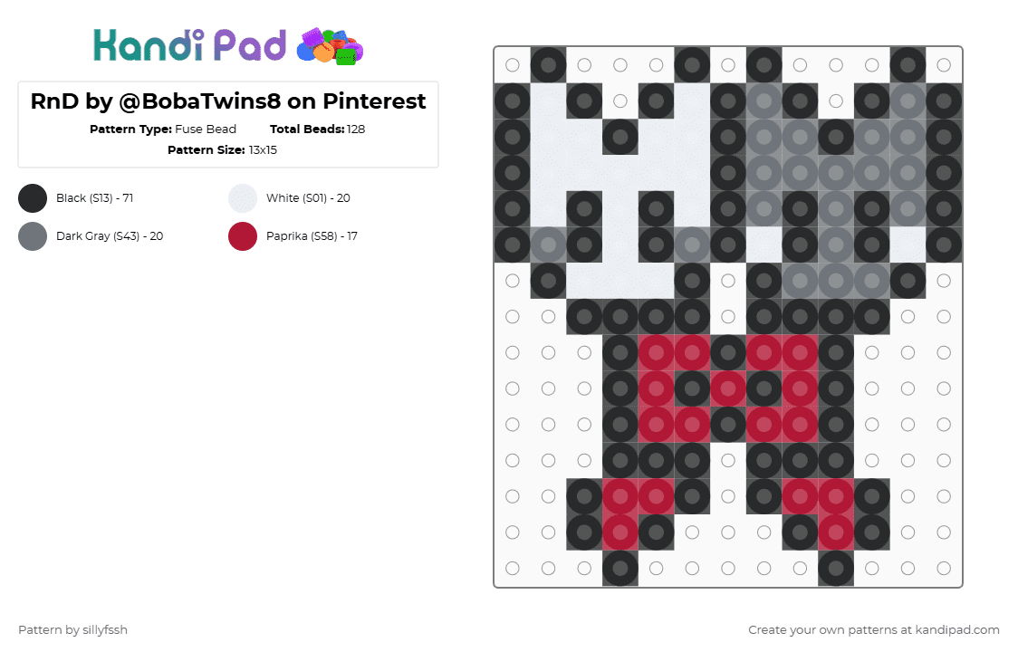 RnD by @BobaTwins8 on Pinterest - Fuse Bead Pattern by sillyfssh on Kandi Pad - black,red,gray,razzle and dazzle,razzle,dazzle
